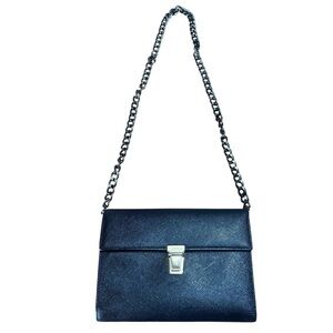 Women’s Prada Saffiano Black Leather Wallet with Chain link shoulder strap